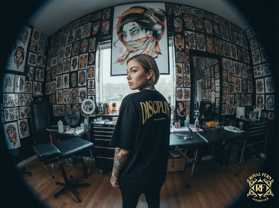 Royal Fern Lifestyle discipline shirt in a creative studio.